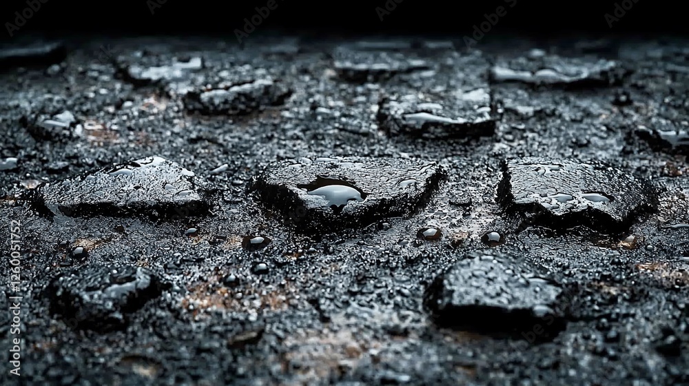 Poster wet dark stone texture, close-up; background blurred; ideal for design