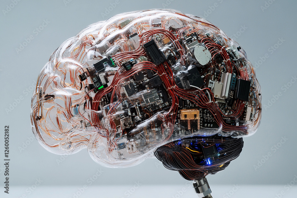 Fototapete futuristic brain design featuring circuit board elements merging technology with organic structure