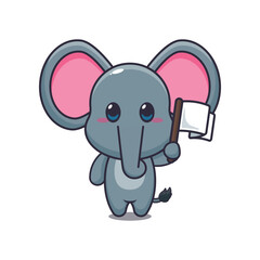 Cute elephant with white flag cartoon vector illustration
