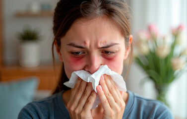 Allergic reaction: woman escapes symptoms with a tissue