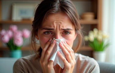 Allergic reaction: woman escapes symptoms with a tissue