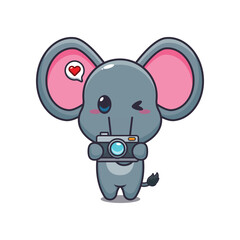 Cute elephant with camera cartoon vector illustration
