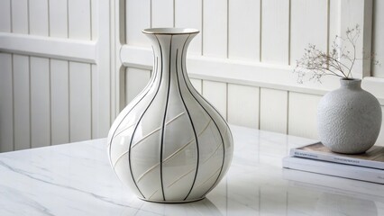 Decorative Ceramic Vase with Linear Design