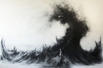 Obraz premium Bold artistic representation of turbulent waves crashing against a shoreline with swirling textures