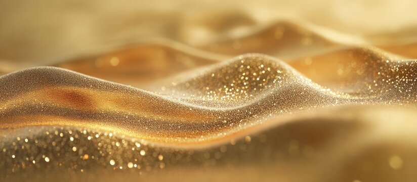 Luxurious gold texture with sandy waves and sparkling highlights creating an opulent visual effect in warm golden tones and soft curves.