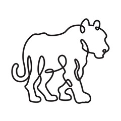 Continuous one line drawing tiger silhouette.Beautiful adult tiger..Line isolated minimal logo.Line art.Not AI.