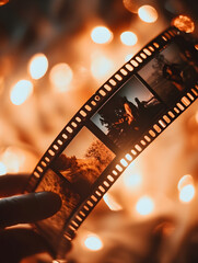 Obraz premium A strip of film with photographs on it, captured in the frame of an old video camera.