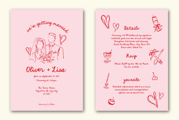 La dolce vita hand drawn whimsical doodle wedding invitation template