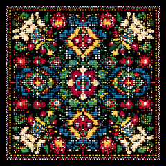  symmetrical Slovak folk embroidery design, inspired by traditional patterns