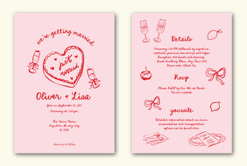La dolce vita hand drawn whimsical doodle wedding invitation template