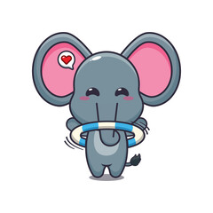 Cute elephant playing hula hoop cartoon vector illustration