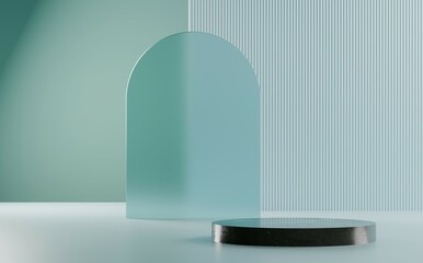 3d render Modern geometric shapes create a minimalist display in soft colors for contemporary interior decor