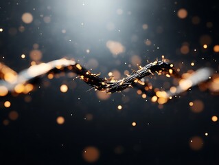 Frayed Electrical Wire with Sparks and Glowing Particles &ndash; Close-Up