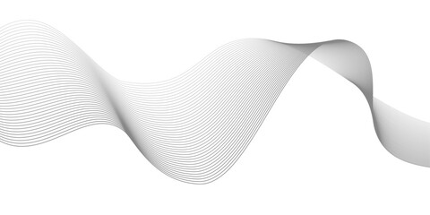 Undulate Grey Wave Swirl, frequency sound wave, twisted curve lines with blend effect. Technology, data science, geometric border. Isolated on white background. Vector illustration.