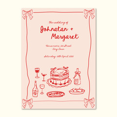 La dolce vita hand drawn whimsical doodle wedding invitation template