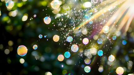 Sunlight Illuminates Sparkling Bubbles Outdoors