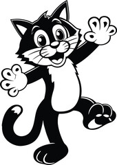 Cute Funny And Smiling Cartoon cat vector illustration, Cartoon cat silhouette vector art, Cartoon cat line art vector icon design