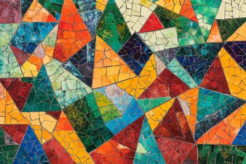 Fototapeta premium Colorful mosaic pattern featuring diverse geometric shapes in a vibrant design
