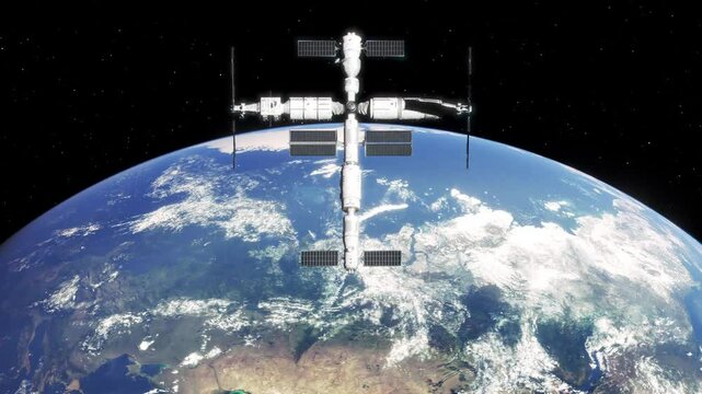 Chinese Space Station Orbiting Earth &ndash; Seamless 4K Loop Animation