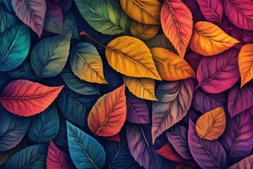 Vibrant colorful autumn leaves fill the frame creating a pattern