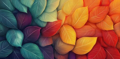 Vibrant leaves showcase a gradient of cool to warm colors