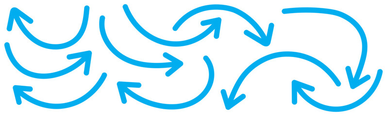 Set of curved arrows isolated on white background. Curved arrows, hand drawn curved arrows. Set long blue curve arrow icon vector . blue curve arrow icon set. long arrow icon set. curve arrow vector. 