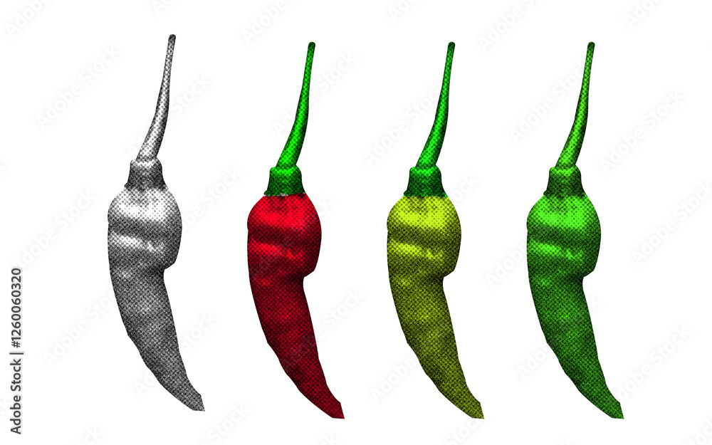 Fototapete a high-contrast halftone style png illustration featuring a chilli with a transparent background. th