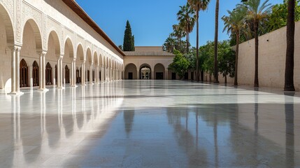 Obraz premium Palace Courtyard Reflection Sunny Day. Possible Use Stock Photo