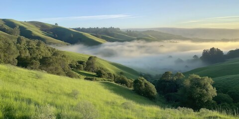 Obraz premium Misty Valley Scenic Hills Panorama