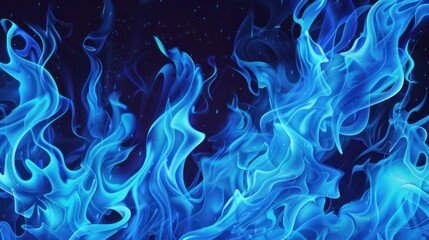 Vibrant Blue Flames Dancing Against a Dark Background