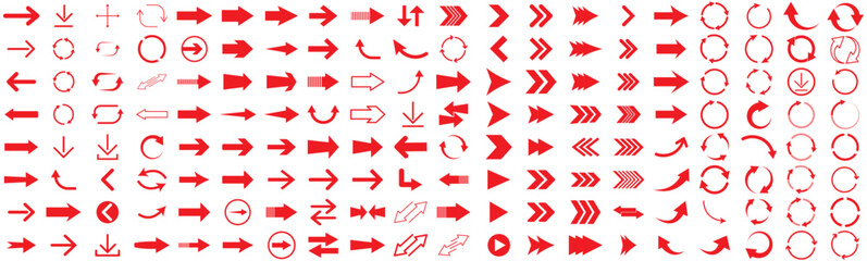 Arrow icon set. Cursor. Collection different arrow signs. Red arrows icons. icon collection. Large red arrow icon vector set. Red arrow set.
