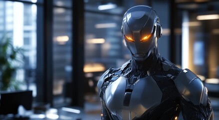 Futuristic Robot in Sleek Office with Modern Interior Design