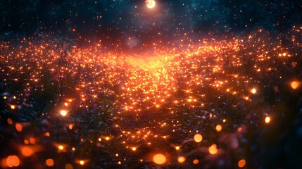 Obraz premium Night glowing field, magical light, mystical scene, artistic abstract