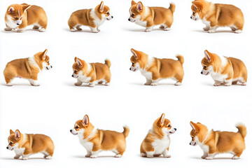 Set of corgi puppy isolated on white background, Selective focus corgi with various posture for commercial advertisement.