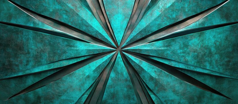 Vibrant teal abstract ceiling design featuring a striking five-pointed star shape with sharp angular elements radiating towards the center