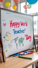 Motivational Classroom Scene: Teacher Writing on Whiteboard with Students in Training