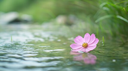 Pink Flower on Stream Water ..Keywords for Image Search flower, stream, water, reflection, nature, p