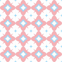 Pastel Floral Pattern: A seamless repeating pattern featuring delicate pink and light blue floral motifs on a white background. Perfect for textile design, wallpapers, and surface patterns.  