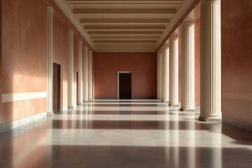 Classical architecture hall with pillars and corridor.