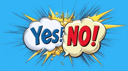 Dynamic yes or no decision-making graphic digital art vibrant colors pop art style engaging concept