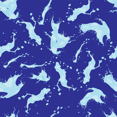 seamless pattern of various splashes of water with on a blue background