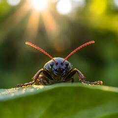 Beetle macro photography, leaf, garden, sunset, nature, insect, close-up, wildlife, background blur, poster