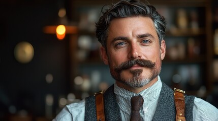 Stylish vintage barber portrait urban barbershop photography indoor setting close-up masculine elegance