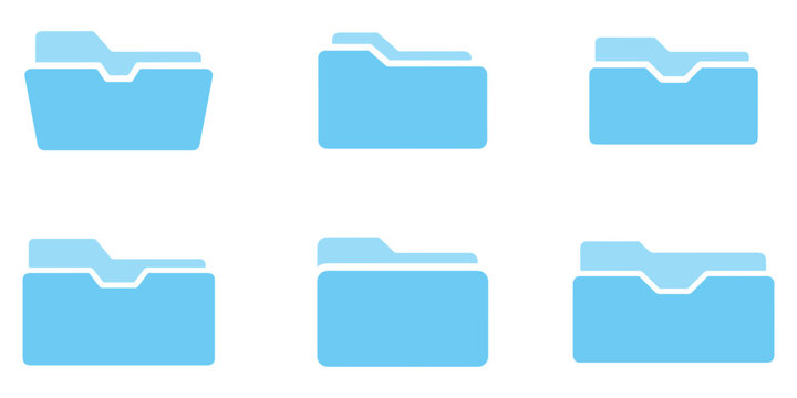 Blue flat folder icon set vector on white background