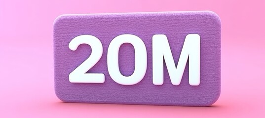 20M, Social Media Growth Celebration Isolated Rounded Purple Icon Design on Pink Background