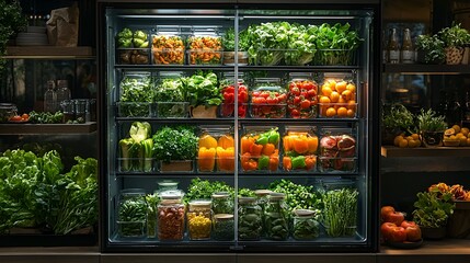 Organized Produce Fridge Display in Store