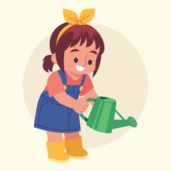 Flat Vector Kids Gardening Illustration