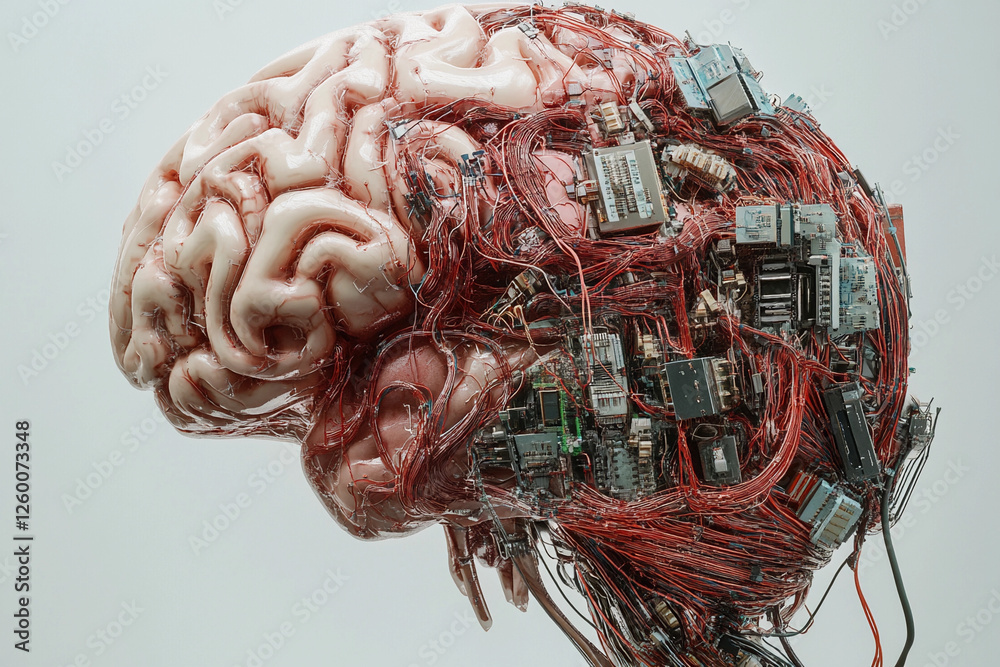 Fototapete futuristic brain design featuring circuit board elements merging technology with organic structure