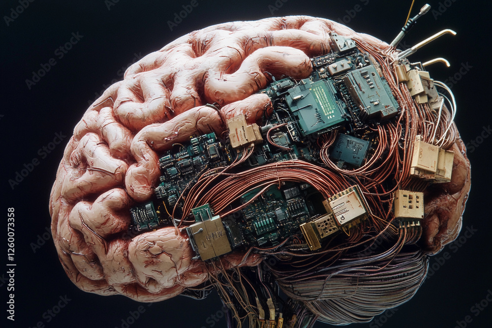 Fototapete futuristic brain design featuring circuit board elements merging technology with organic structure
