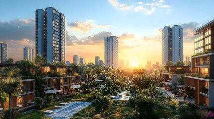 Fototapeta premium Breathtaking AI Visualization of a Futuristic City Surrounded by Clouds and Stars with Innovative Skyscrapers and Resorts